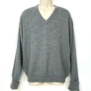 Vintage Lord Jeff Sweater XL Gray Wool Blend V-Neck Grandpa Pullover Cozy Soft